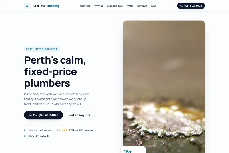 PureFlow Plumbing website concept